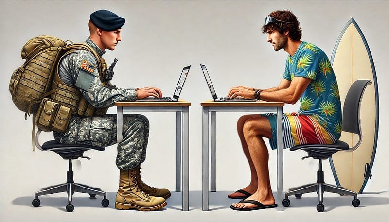 Surfers in a soldiers world